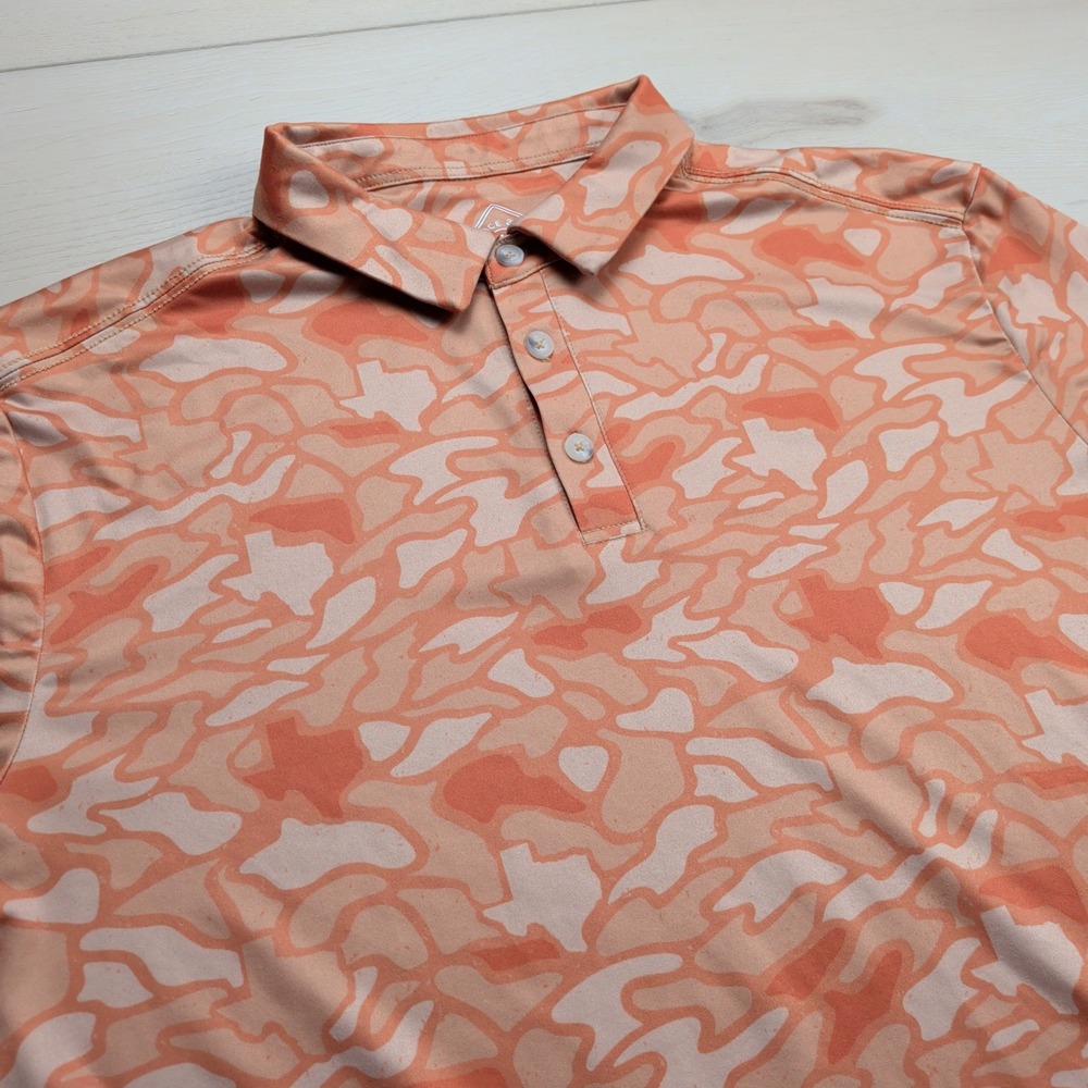 Burlebo Mens Texas Camo Performance Polo Shirt Orange Tan Large Short Sleeve